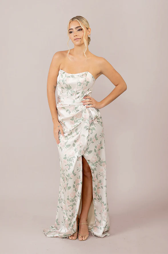 Amara Satin Floral Print Dress | Made To Order - Image 15