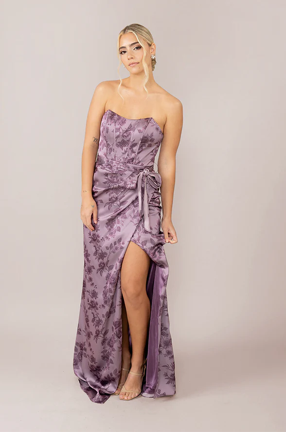 Amara Satin Floral Print Dress | Made To Order - Image 21