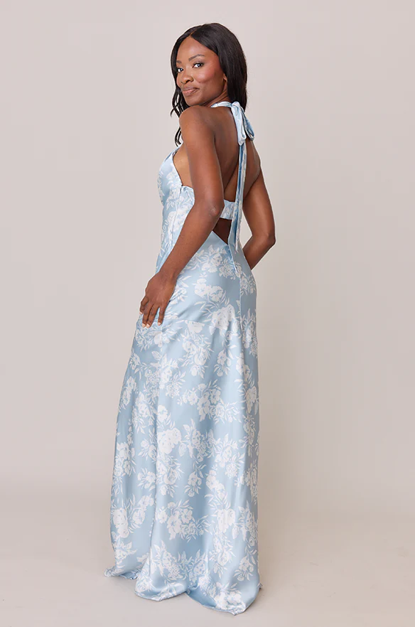 Athena Satin Floral Print Dress | Made To Order - Image 15
