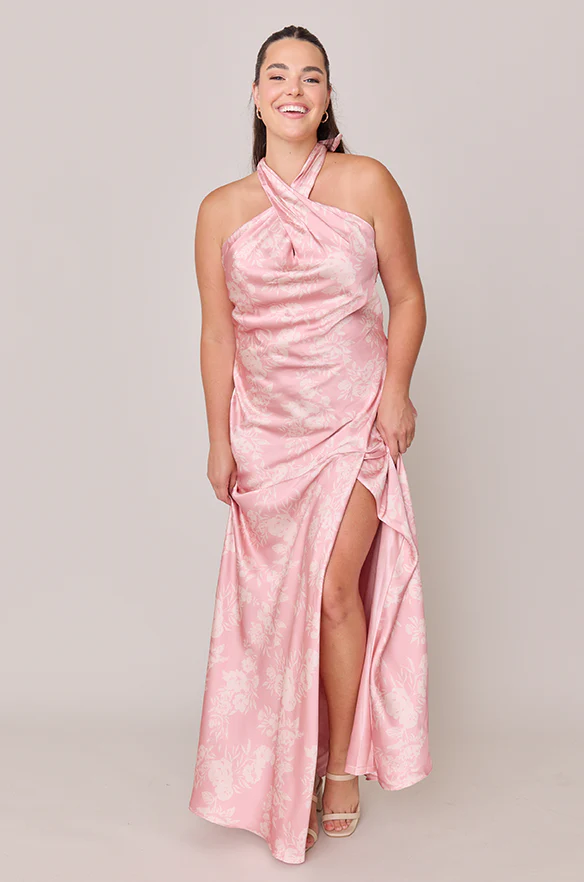 Athena Satin Floral Print Dress | Made To Order - Image 18