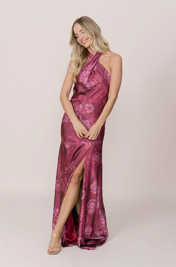 Athena Satin Floral Print Dress | Made To Order - Image 30