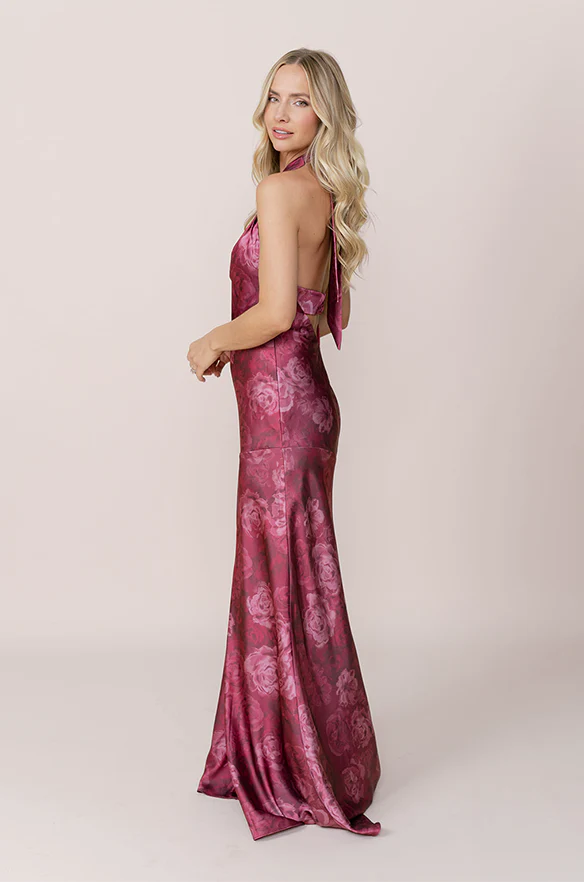 Athena Satin Floral Print Dress | Made To Order - Image 31