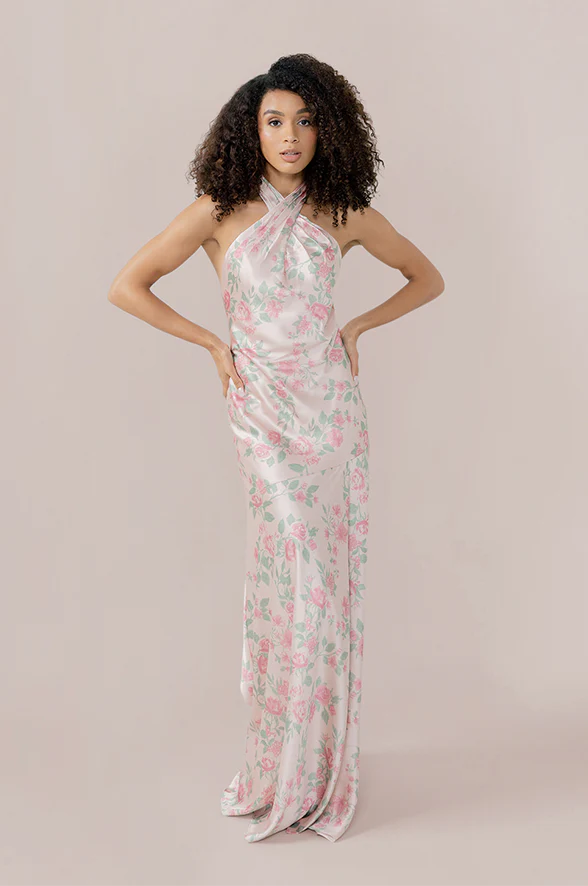 Athena Satin Floral Print Dress | Made To Order - Image 32