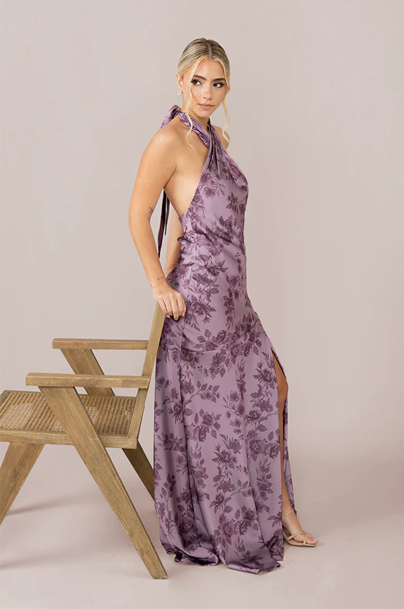 Athena Satin Floral Print Dress | Made To Order - Image 39