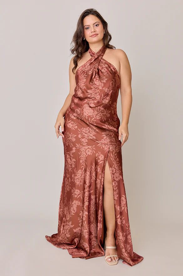 Athena Satin Floral Print Dress | Made To Order - Image 50