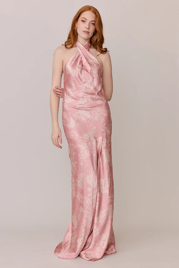 Athena Satin Floral Print Dress | Made To Order - Image 77
