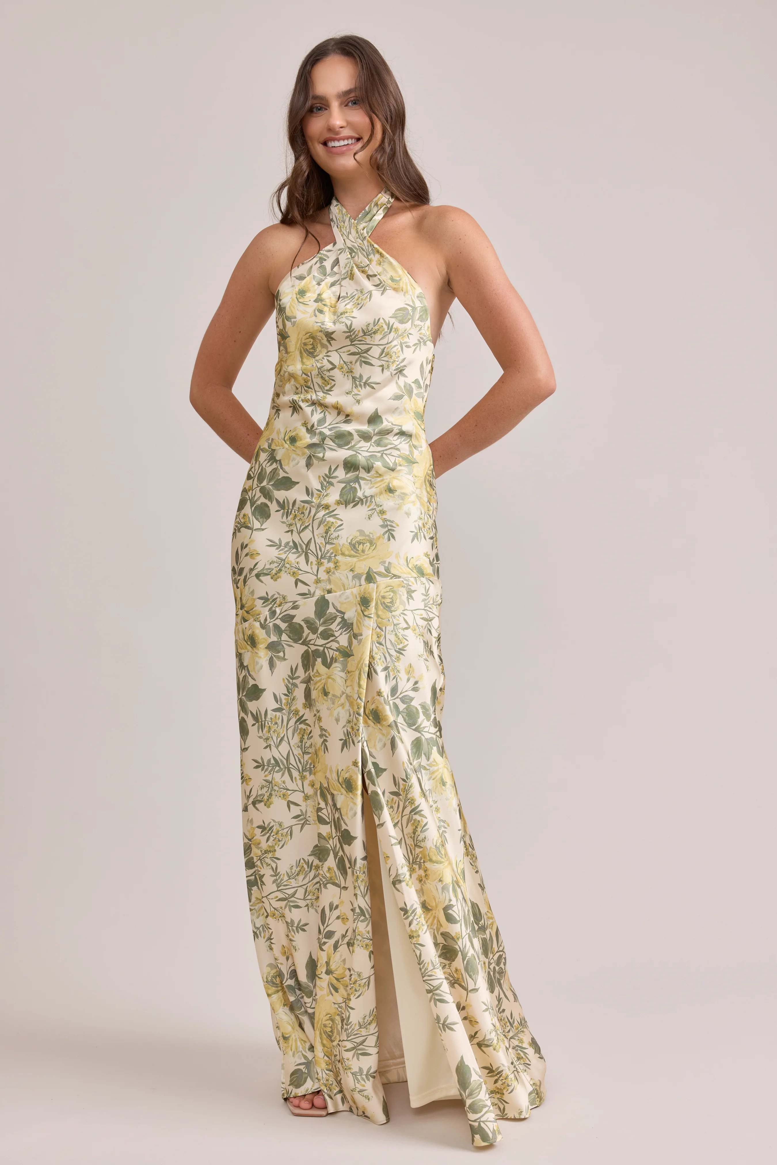 Athena Satin Floral Print Dress | Made To Order - Image 86