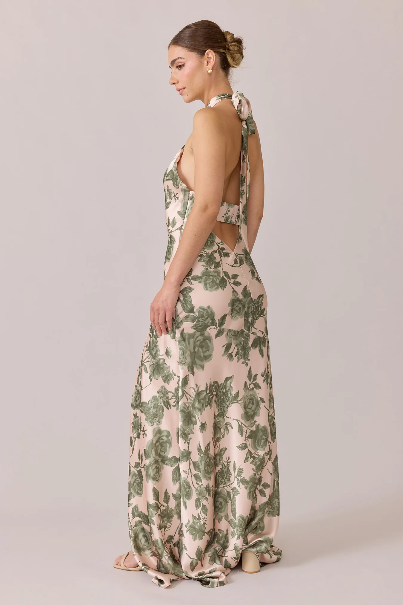 Athena Satin Floral Print Dress | Made To Order - Image 9