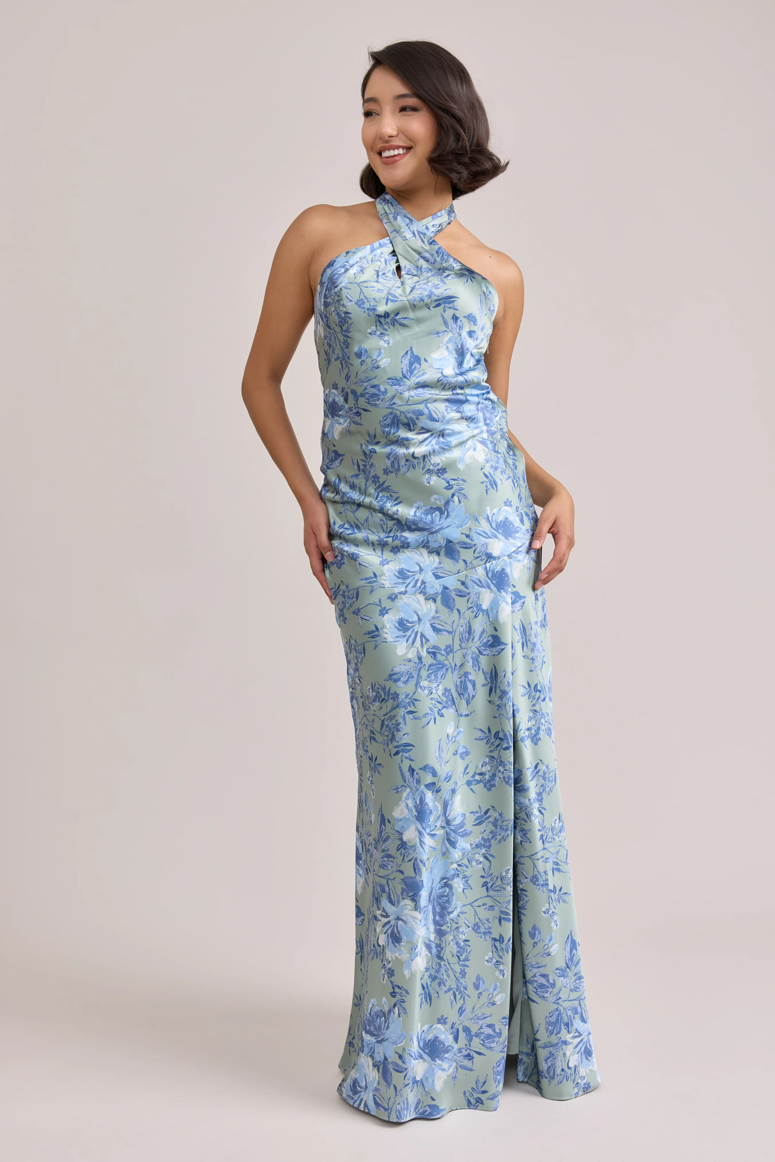 Athena Satin Floral Print Dress | Made To Order - Image 93