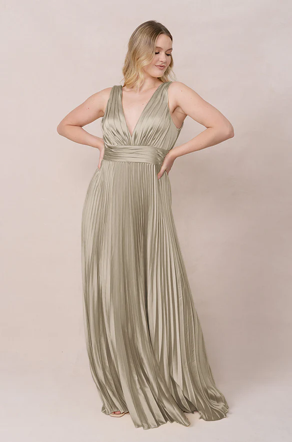 Celine Satin Pleated Dress | Made To Order - Image 105