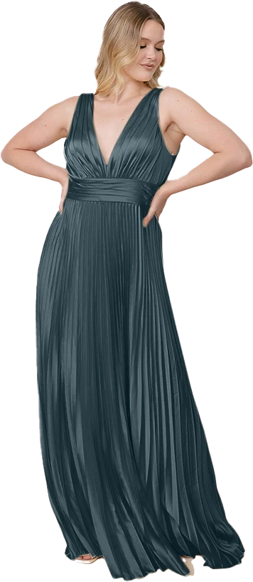 Celine Satin Pleated Dress | Made To Order - Image 126