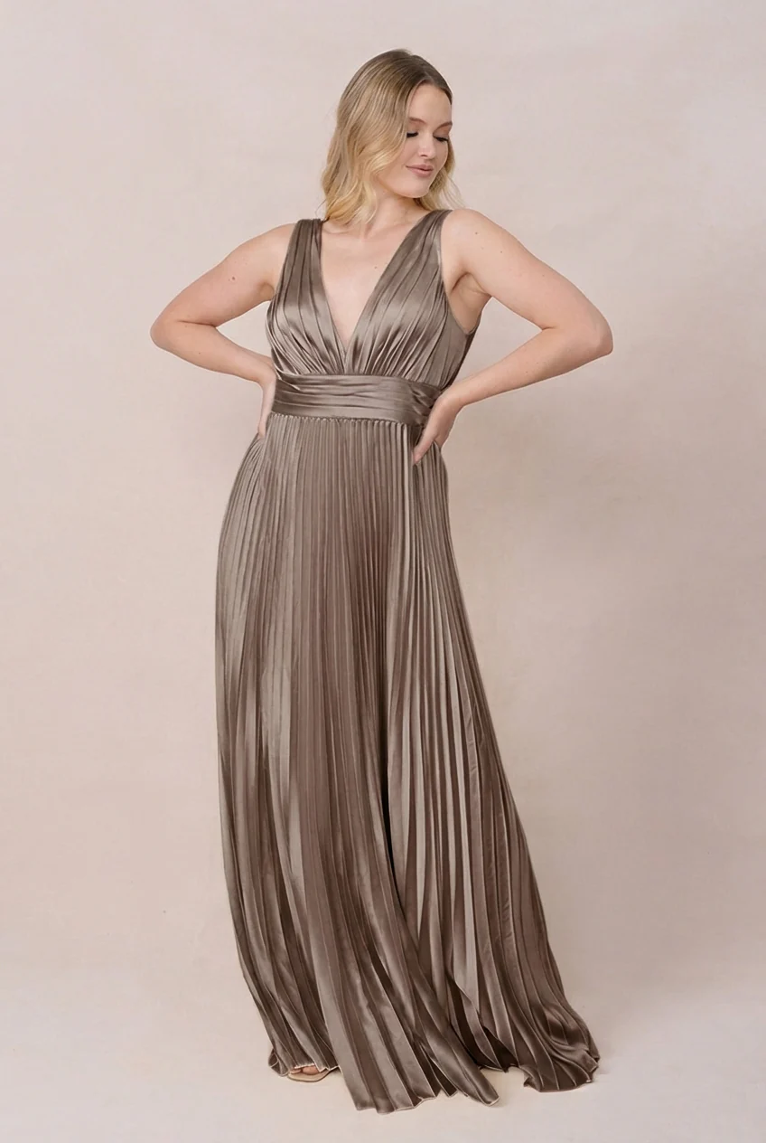 Celine Satin Pleated Dress | Made To Order - Image 164
