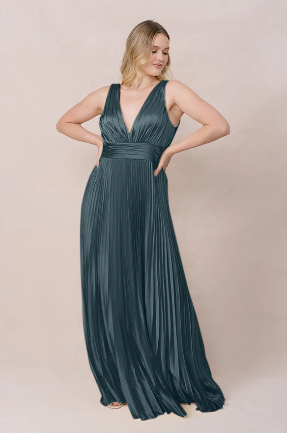Celine Satin Pleated Dress | Made To Order - Image 37