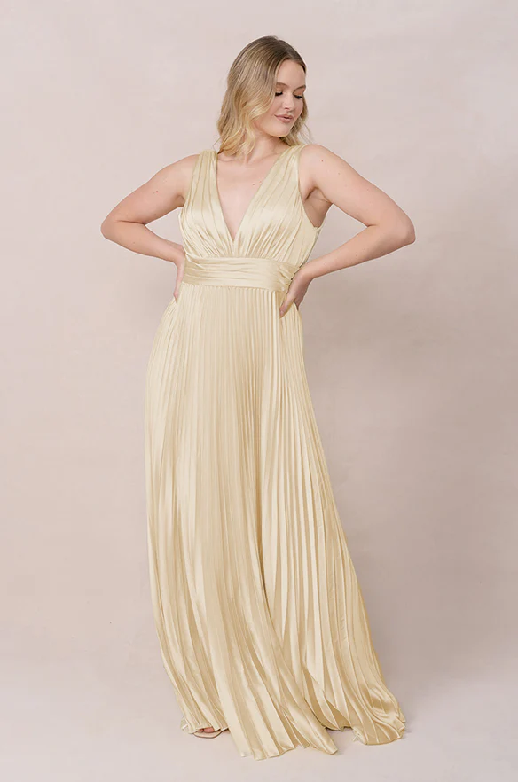 Celine Satin Pleated Dress | Made To Order - Image 65