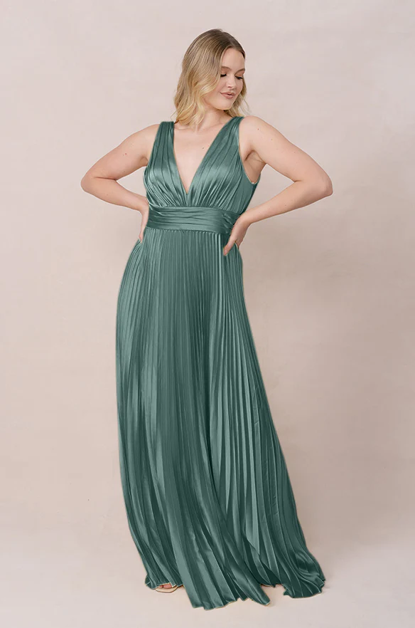 Celine Satin Pleated Dress | Made To Order - Image 77