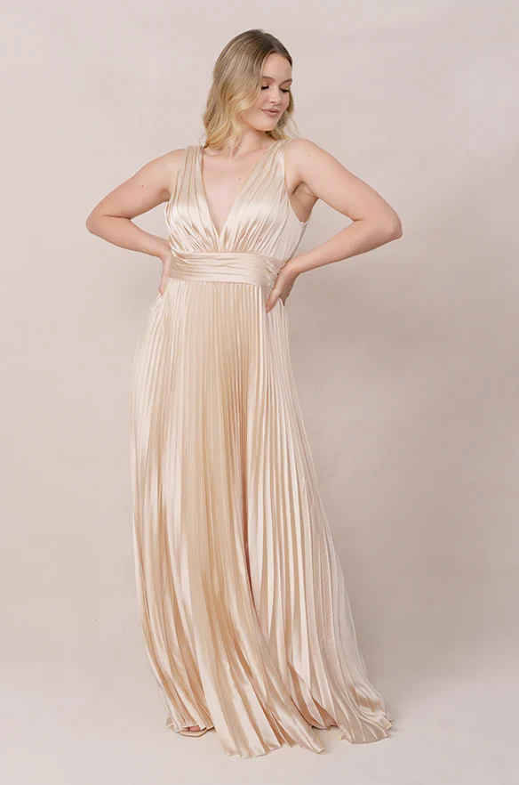 Celine Satin Pleated Dress | Made To Order - Image 99