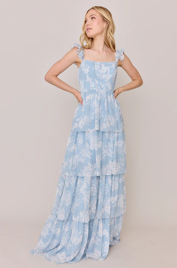 Chiffon Floral Print Mega Swatch | Ready To Ship | Sky Blue Bouquet - Image 2
