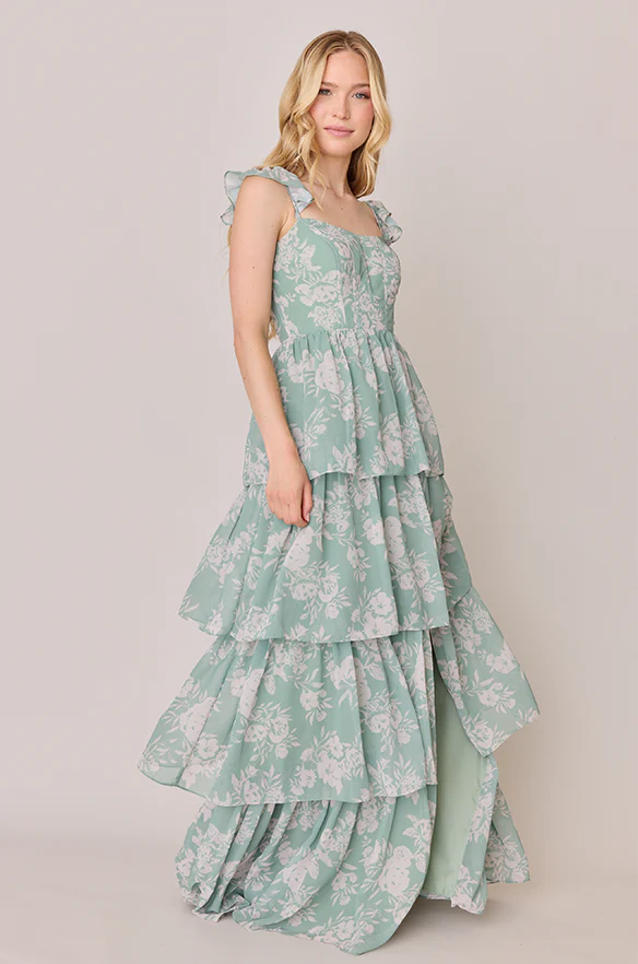 Chiffon Floral Print Mega Swatch | Ready To Ship | Sage and Champagne Bouquet - Image 2
