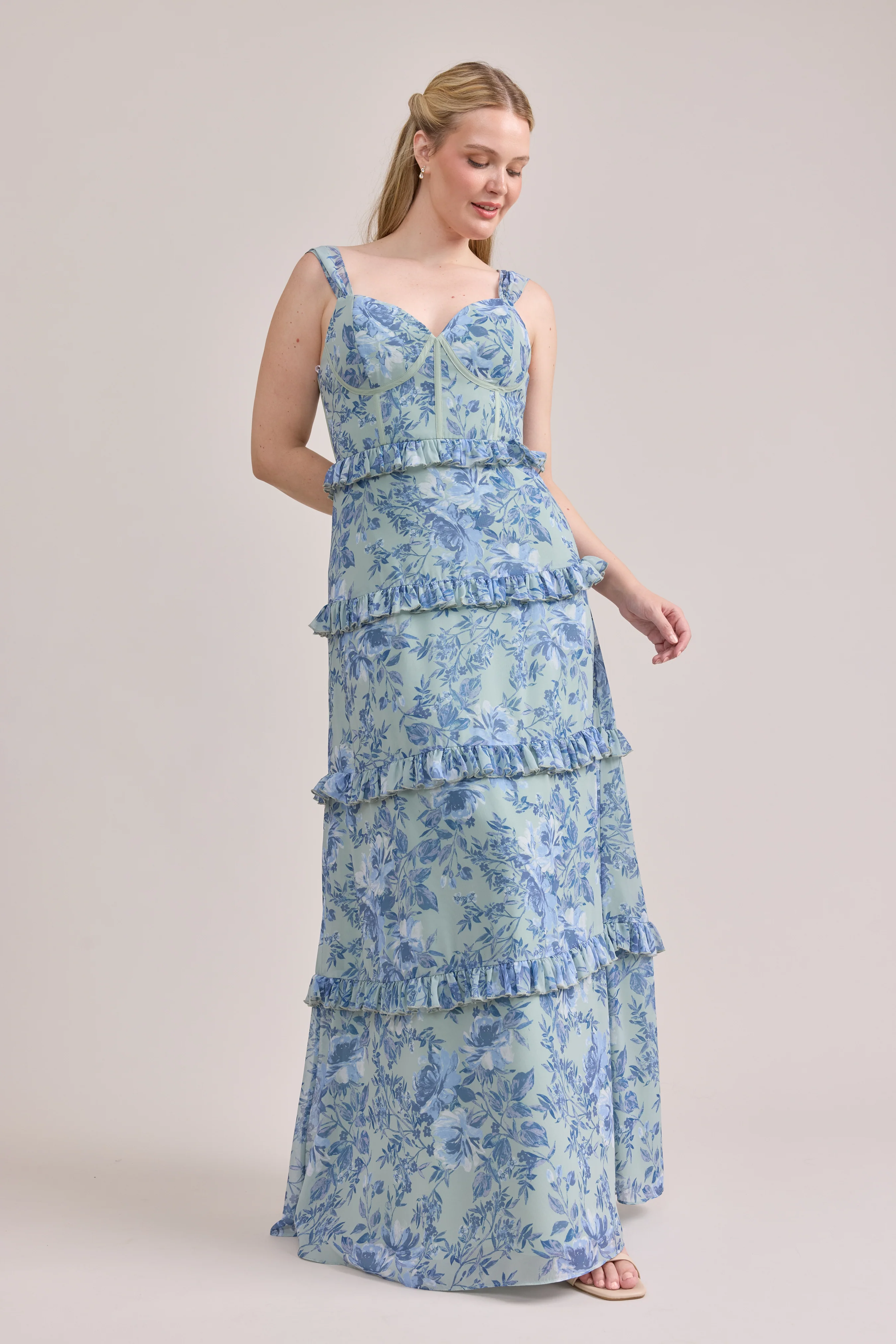 Chiffon Floral Print Mega Swatch | Ready To Ship | Sage and Sky Blue Meadow Blooms - Image 2