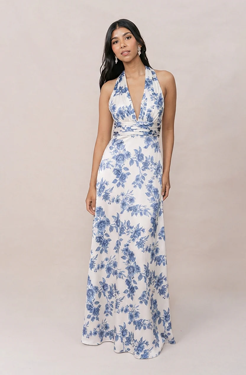 Dylan Satin Floral Print Dress | Made To Order - Image 11