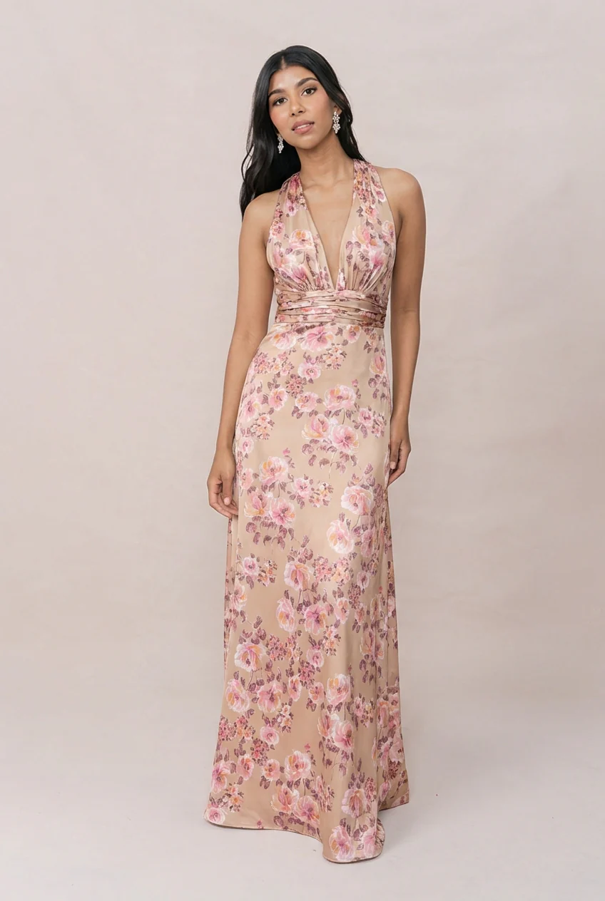 Dylan Satin Floral Print Dress | Made To Order - Image 15