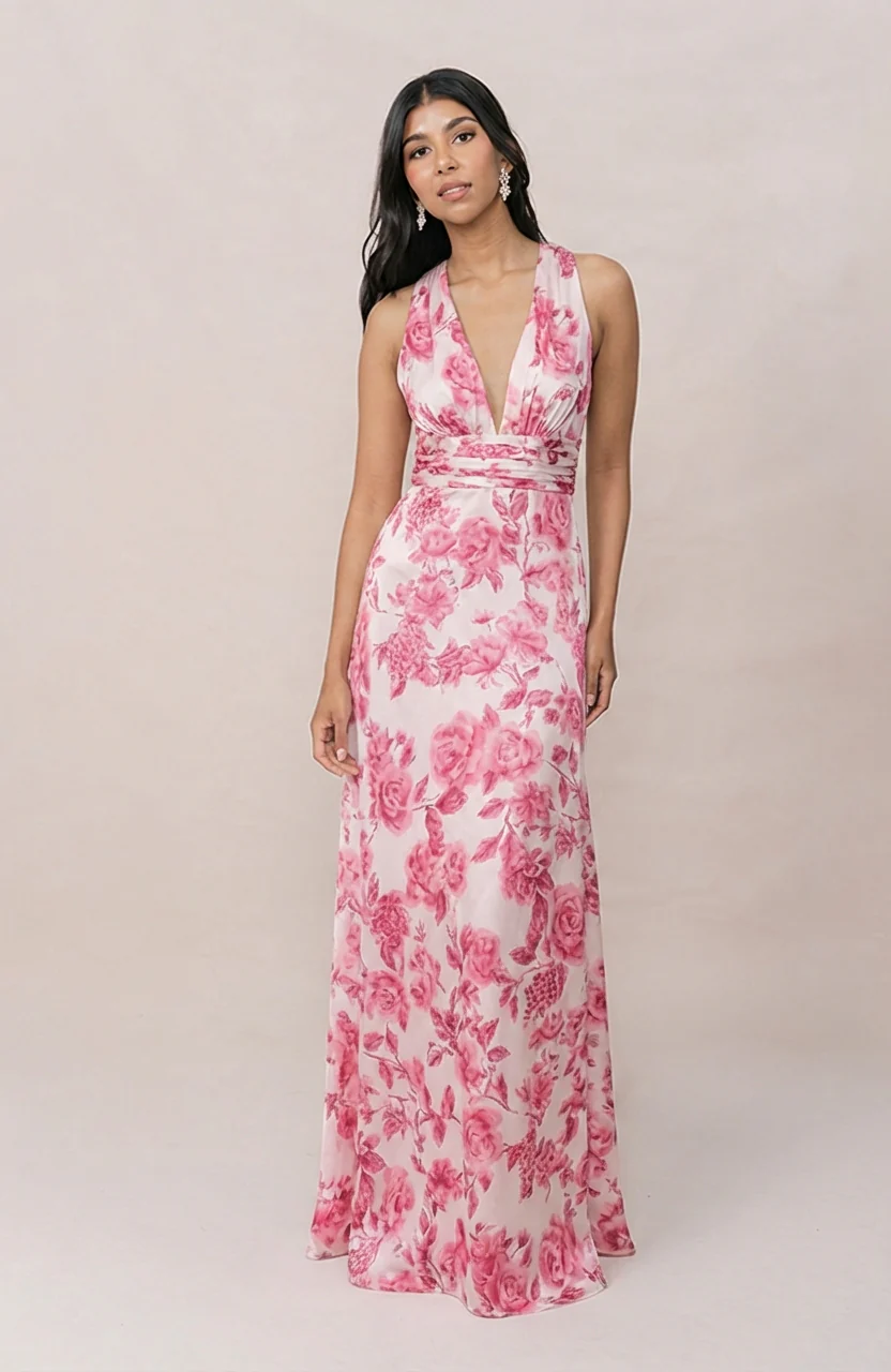Dylan Satin Floral Print Dress | Made To Order - Image 17