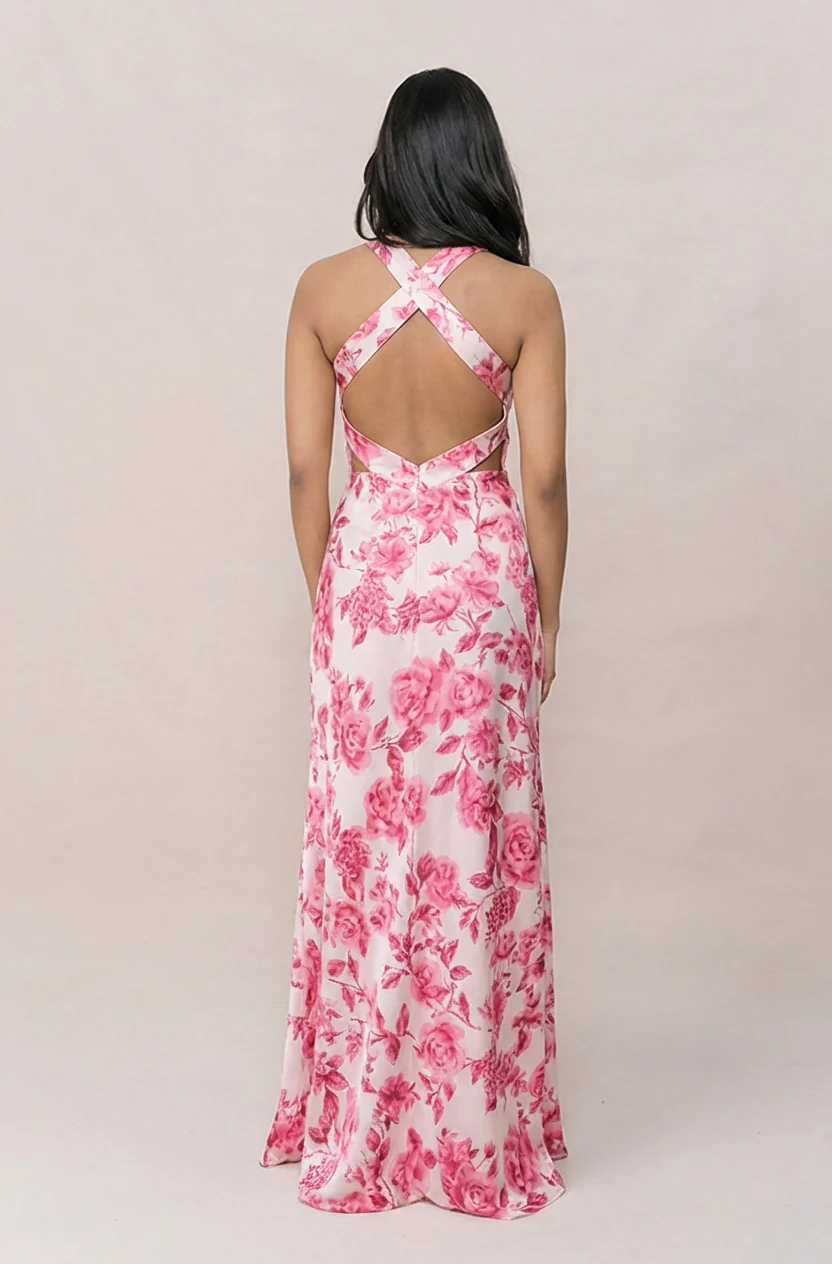 Dylan Satin Floral Print Dress | Made To Order - Image 18