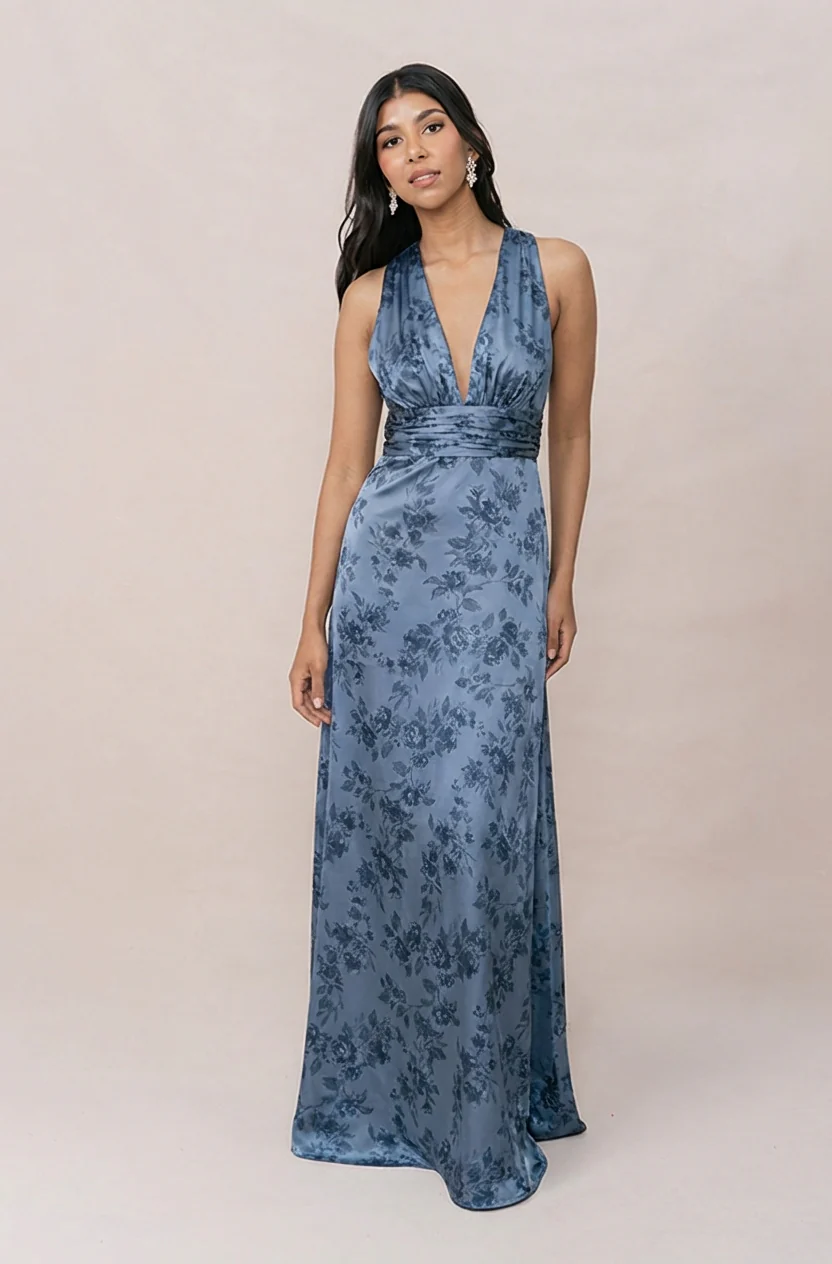 Dylan Satin Floral Print Dress | Made To Order - Image 19