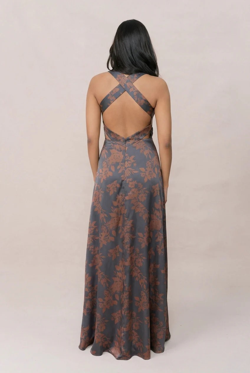 Dylan Satin Floral Print Dress | Made To Order - Image 22