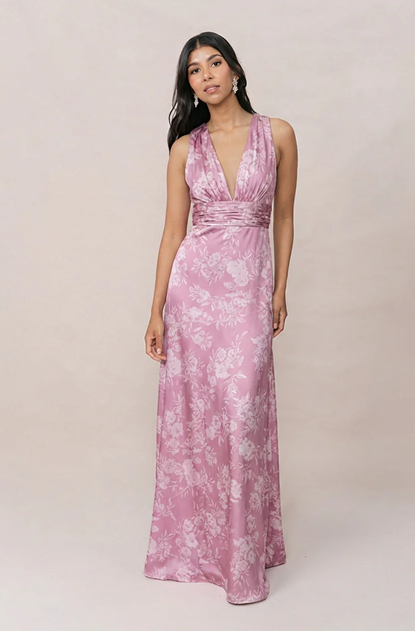Dylan Satin Floral Print Dress | Made To Order - Image 23