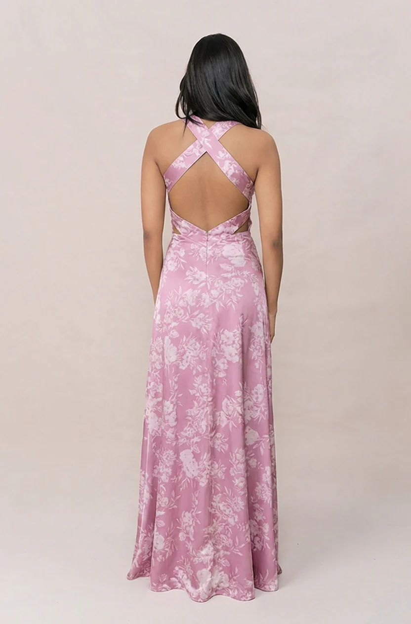 Dylan Satin Floral Print Dress | Made To Order - Image 24
