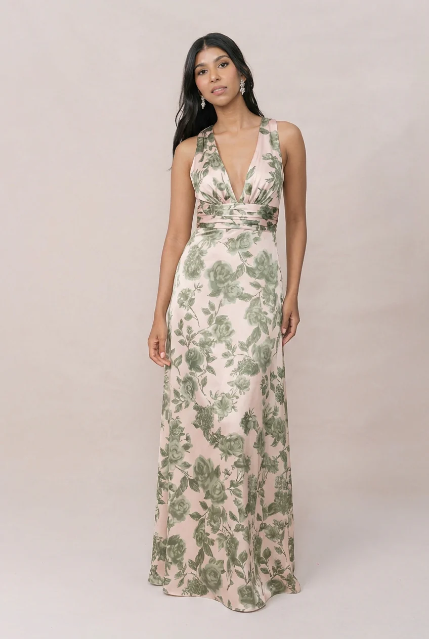 Dylan Satin Floral Print Dress | Made To Order - Image 25