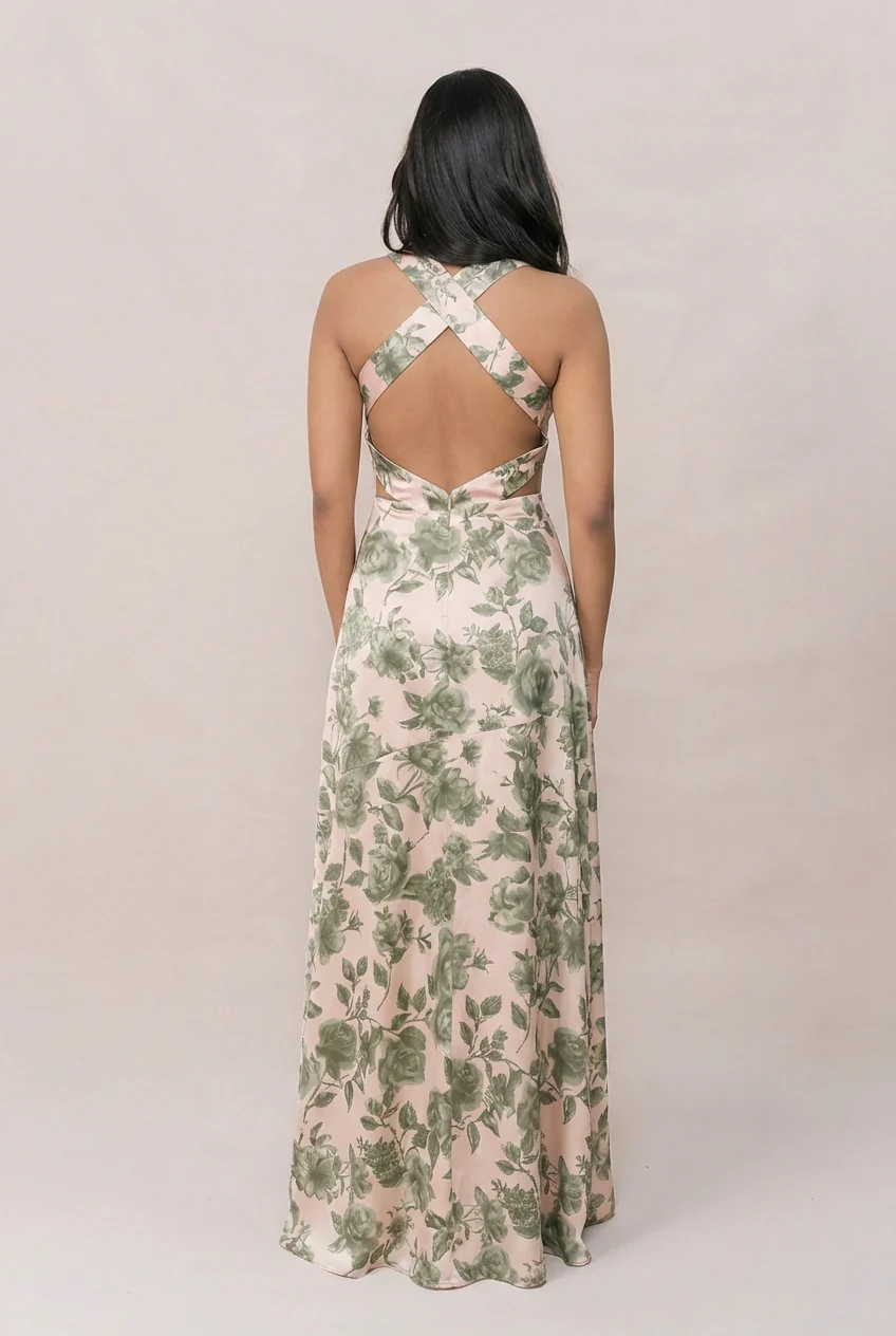 Dylan Satin Floral Print Dress | Made To Order - Image 26