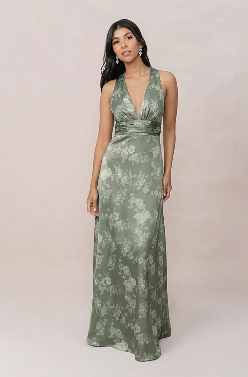 Dylan Satin Floral Print Dress | Made To Order - Image 27