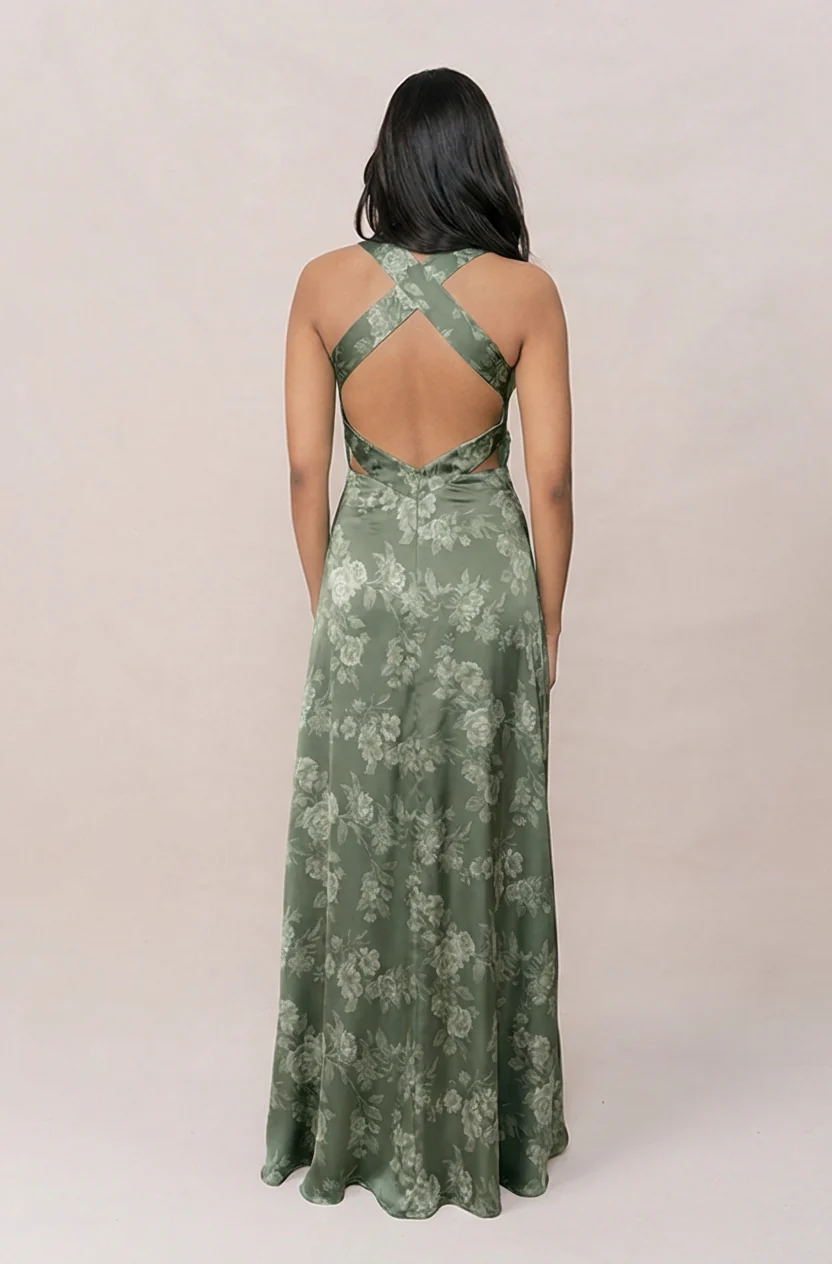 Dylan Satin Floral Print Dress | Made To Order - Image 28
