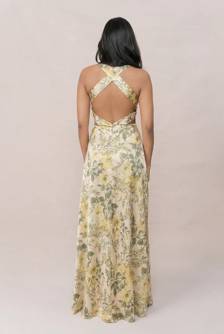 Dylan Satin Floral Print Dress | Made To Order - Image 34
