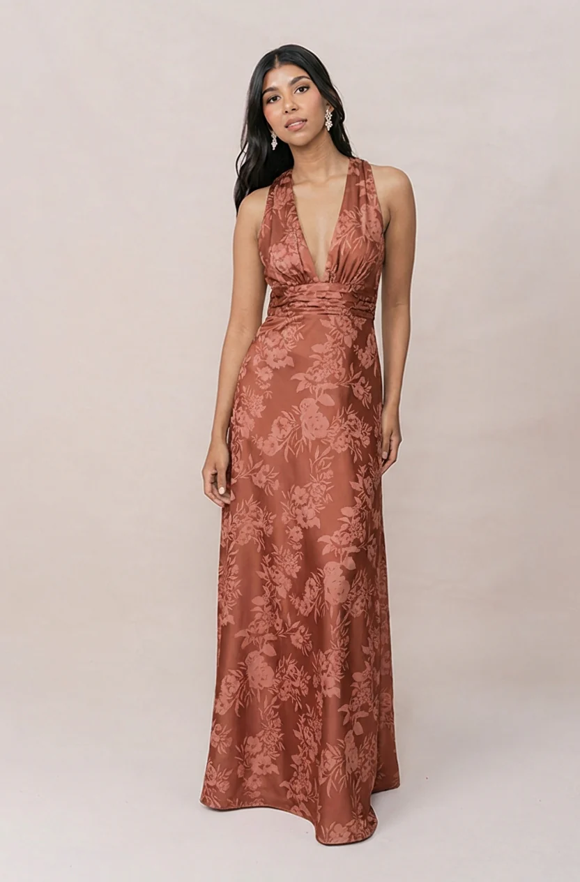 Dylan Satin Floral Print Dress | Made To Order - Image 39