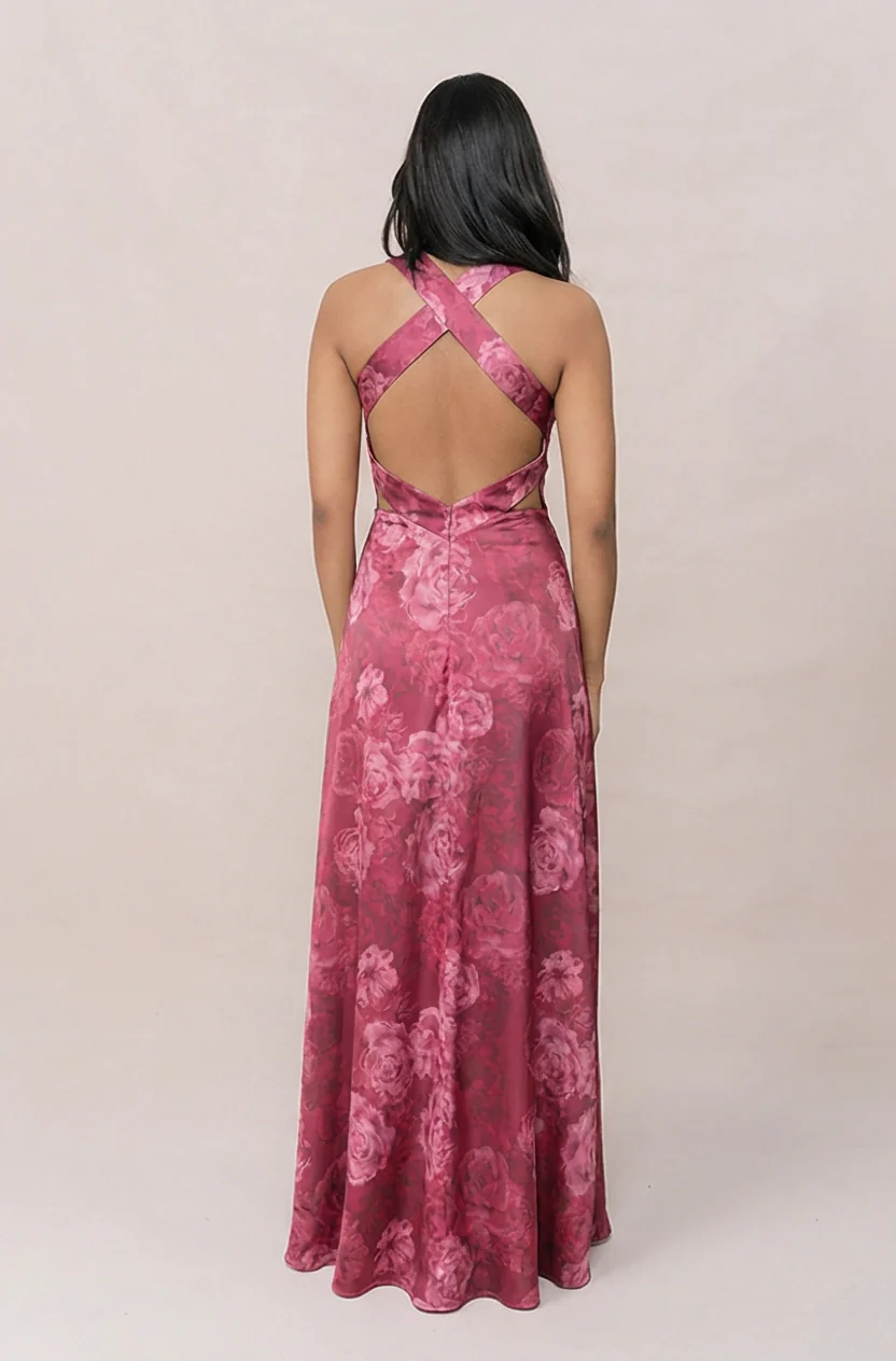 Dylan Satin Floral Print Dress | Made To Order - Image 4