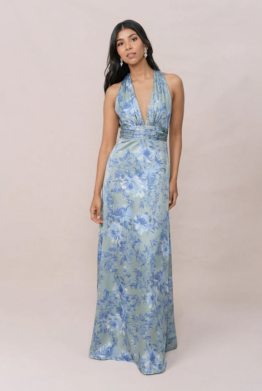 Dylan Satin Floral Print Dress | Made To Order - Image 43