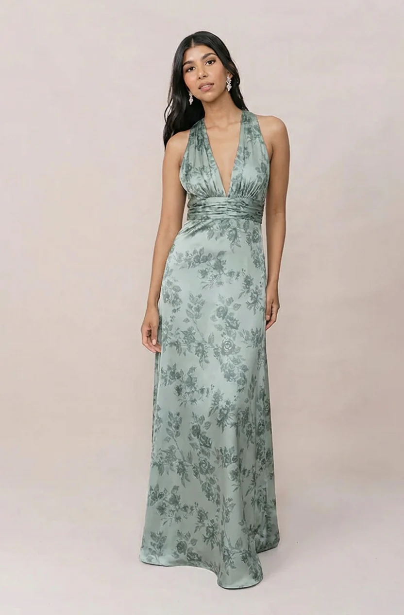 Dylan Satin Floral Print Dress | Made To Order - Image 47