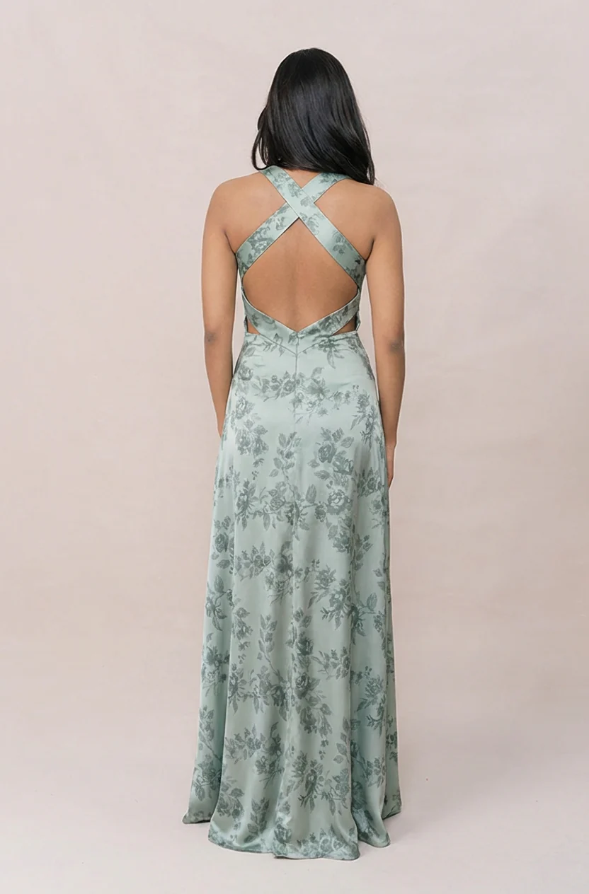 Dylan Satin Floral Print Dress | Made To Order - Image 48