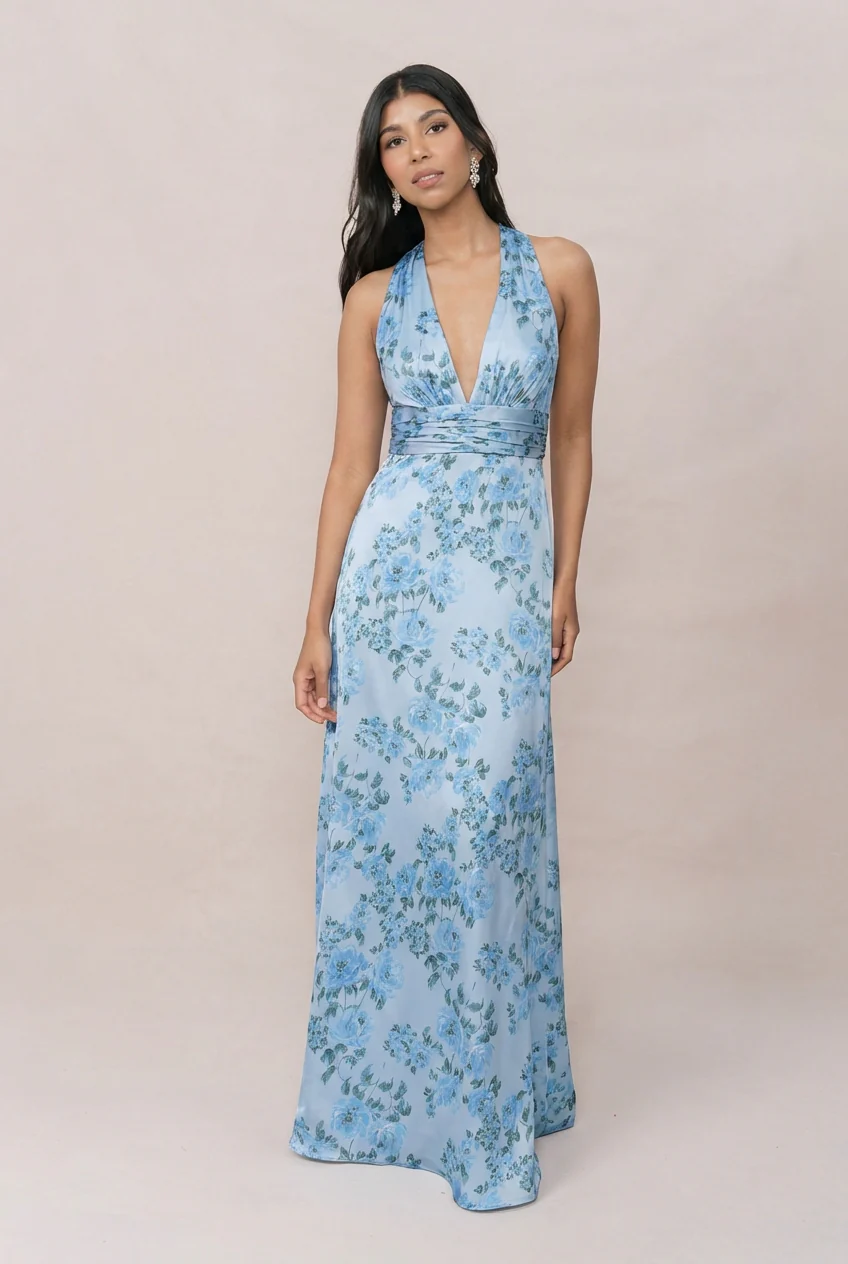 Dylan Satin Floral Print Dress | Made To Order - Image 49