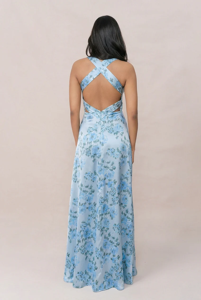 Dylan Satin Floral Print Dress | Made To Order - Image 50