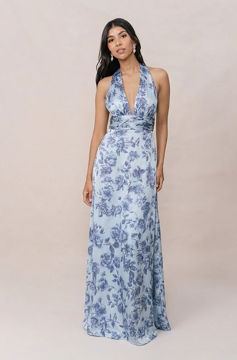 Dylan Satin Floral Print Dress | Made To Order - Image 53