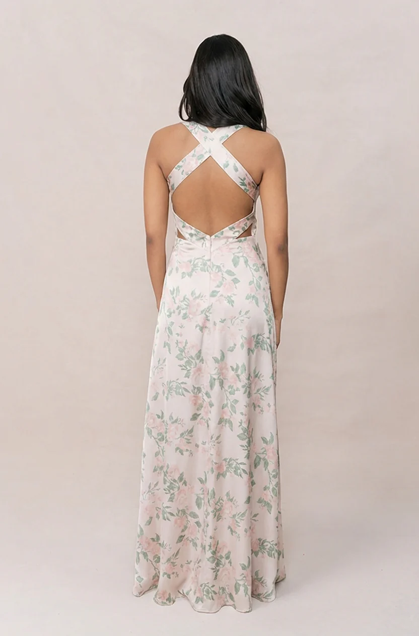 Dylan Satin Floral Print Dress | Made To Order - Image 56