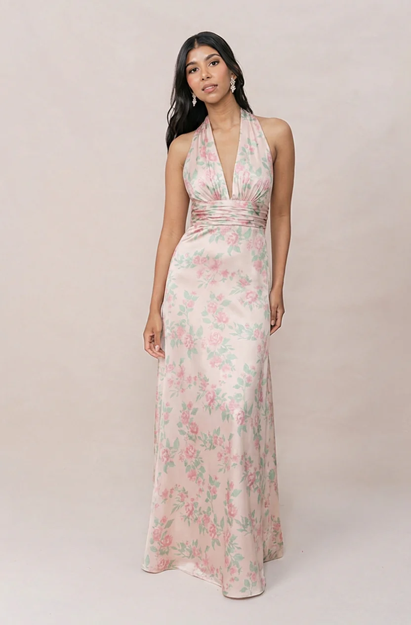 Dylan Satin Floral Print Dress | Made To Order - Image 7