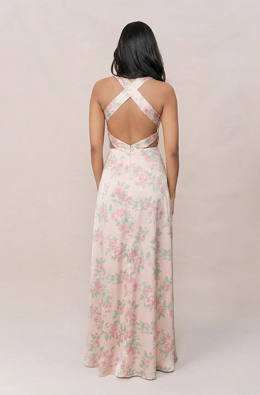 Dylan Satin Floral Print Dress | Made To Order - Image 8