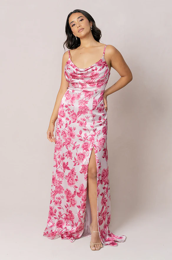 Ember Satin Floral Print Dress | Made To Order - Image 11
