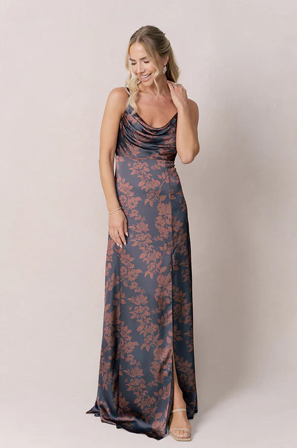 Ember Satin Floral Print Dress | Made To Order - Image 15