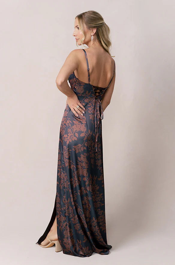 Ember Satin Floral Print Dress | Made To Order - Image 16
